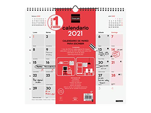 Finocam - Calendario Neutro de pared 2021 Escribir Español