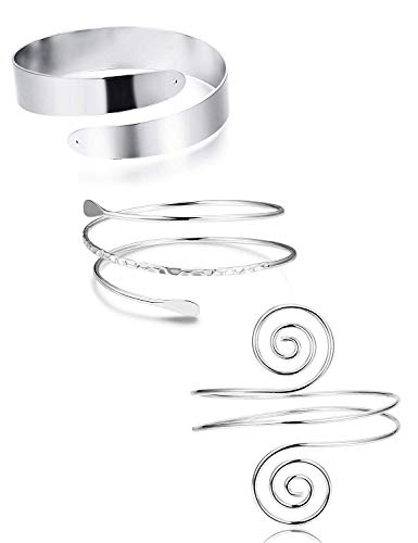 Finrezio 3 Piezas Bobina Minimalista Brazalete Superior Ajustable Brazalete Brazalete Brazalete Remolino De Filigrana Plata