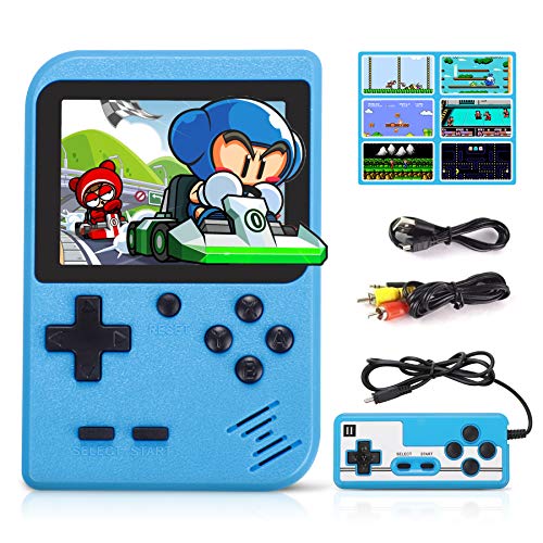 Fivejoy Consola Retro, Consola de Juegos Portátil, Juegos Electrónicos Portátiles, 520 Juegos Clásicos Soporte TV Juegos Portátiles y Dos Jugadores, Regalo de Cumpleaños para los Niños Padres Azul