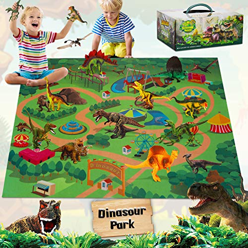 Fivejoy Juguetes de Dinosaurios, Dinosaurios Juguetes, Figuras de Dinosaurios realistas, Juego Educativo de Dinosaurios con tapete de Juego de Actividades para Crear un Mundo de Dinosaurios Cumpleaño