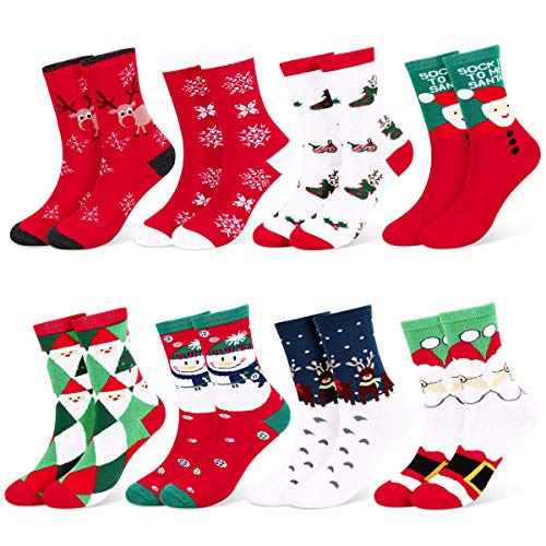 Fixget Calcetines de Navidad, 8 Pares Navidad de invierno Calcetines de Algodón, Calcetines Térmicos de Navidad con Hombre Mujer,el Mejor de Navidad Para la Familia