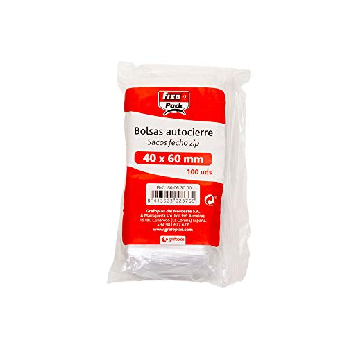 Fixo Pack 50063000-Pack de 100 bolsas autocierre, 40 x 60 mm Fixo Pack 50063000-Pack de 100 bolsas autocierre, 40 x 60 mm