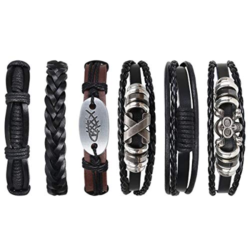 flintronic® Pulsera Hombre, 6 Piezas Personalidad Retro Tejida Pulsera de Traje de Cuero Multicapa, Pulseras Retro, Moda Pulsera de Cuero Brazalete Trenzado Roccia Punk, Ajustable (#3 Serie) flintronic® Pulsera Hombre, 6 Piezas Personalidad Retro Tejida Pulsera de Traje de Cuero Multicapa, Pulseras Retro, Moda Pulsera de Cuero Brazalete Trenzado Roccia Punk, Ajustable (#3 Serie)