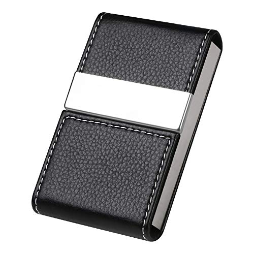 flintronic Tarjetero para Tarjeta de Visita | Soporte de Tarjeta de Crédito de Cuero PU, Estuche de Identificación de Acero Inoxidable Ultrafino | Hebilla Magnética Doble Abierta - Negro flintronic Tarjetero para Tarjeta de Visita | Soporte de Tarjeta de Crédito de Cuero PU, Estuche de Identificación de Acero Inoxidable Ultrafino | Hebilla Magnética Doble Abierta - Negro