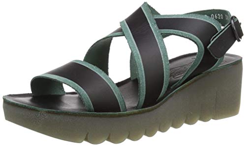 FLY London Yaze605fly, Sandalias de Punta Descubierta Mujer, Negro (Black/Green 000), 40 EU FLY London Yaze605fly, Sandalias de Punta Descubierta Mujer, Negro (Black/Green 000), 40 EU