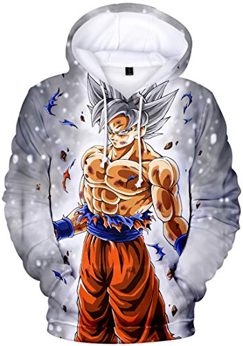 FLYCHEN Sudadera con Capucha para Niños Impreso en 3D Arte Figura de Dragon Ball Cartón Goku Son Animado Joven Pullover - 1 Sombreros de Plata 0212 - S