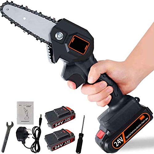 FMJHCW - Minimotosierra portátil inalámbrica con cargador y 2 baterías, motosierra inalámbrica recargable de 24 V, 10,16 cm, velocidad de corte ajustable, para cortar madera y metal FMJHCW - Minimotosierra portátil inalámbrica con cargador y 2 baterías, motosierra inalámbrica recargable de 24 V, 10,16 cm, velocidad de corte ajustable, para cortar madera y metal