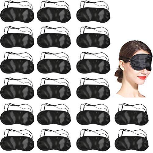 FOCCTS 20pcs Antifaces para dormir Suave de Ligero con Correa Elástica para Viajes de Sueño, Relájate durante el Almuerzo, Mini Juegos Interactivos 19*8.5 cm (Negro )