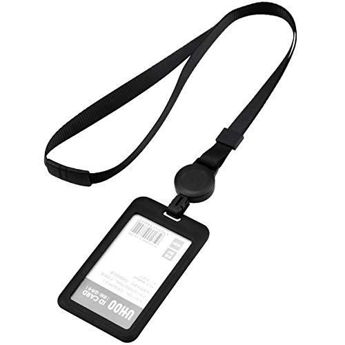 Fodlon Porta Tarjetas Identificativas Colgante Extensible Portatarjetas Retractile Funda Tarjeta Con Correa Cuello Porta Tarjetas Vertical Para Personal, Estudiantes, Exposiciones, Ceremonias, Negro