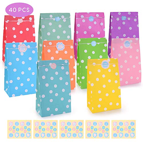 FORMIZON 40 Pcs Bolsas Regalo Papel, 10 Colores Patrón Puntos con Adhesivos Sellado para Niños Suministros Fiesta de Cumpleaños, Suministros Banquetes de Boda (A) FORMIZON 40 Pcs Bolsas Regalo Papel, 10 Colores Patrón Puntos con Adhesivos Sellado para Niños Suministros Fiesta de Cumpleaños, Suministros Banquetes de Boda (A)