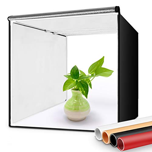 FOSITAN Caja de Luz 40x40cm Caja de Fotografía Estudio, Fotográfico Portátil Fondos (Blanca/Negra/Naranja/Rojo)+ 2 Tiras de LED 5500K+ Bolsa de Transporte