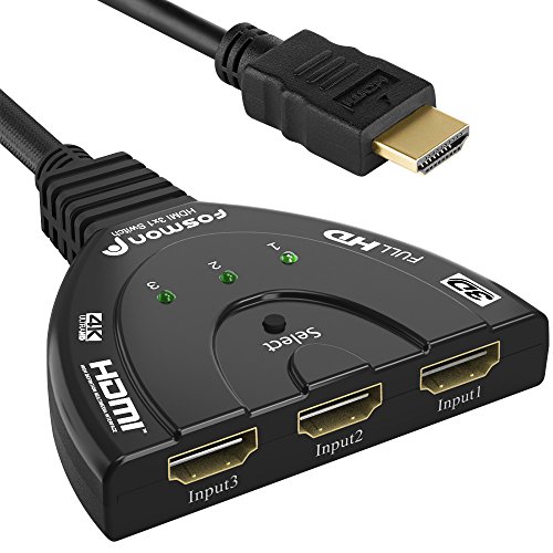 Fosmon 3-Puerto Conmutador HDMI 4K, 3x1 Switch, HDMI Automático, Selector Switcher UHD HDR 3D Full HD 1080p HDCP, 3 entradas, 1 Salida Divisor HDMI Splitter