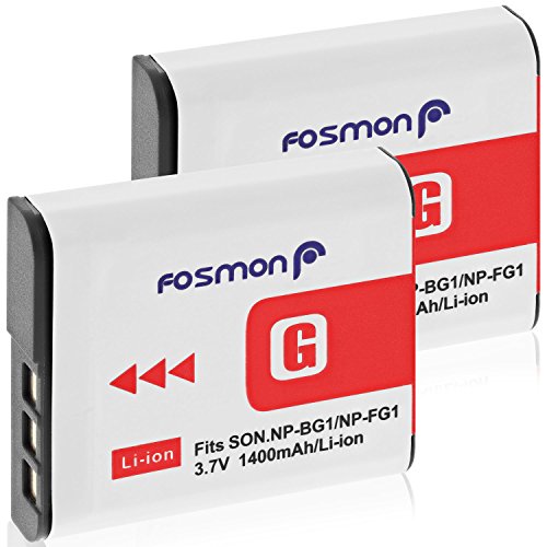 Fosmon 3.7V 1400mAh (Totalmente Decodificado) para Li-ion Batería NP-FG1 / NP-BG1 (2 Piezas), Diseño para Cámaras Sony Cyber-Shot Serie W y más