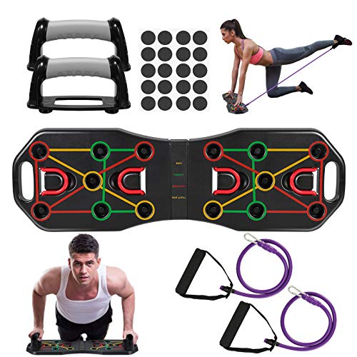 Fostoy Push Up Rack Board, 9 en 1 Push Up Tablero Plegable y Multifuncional Equipo de Fitness con Bandas de Resistencia para Hombres Mujeres Entrenamiento Muscular Gimnasio Hogar