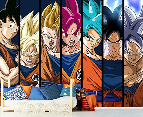 Fotomural Vinilo de Pared Dragon Ball Super Formas Goku Producto Oficial | 200x150 cm | Fotomural para Paredes | Producto Original | Decoración Hogar | DBS