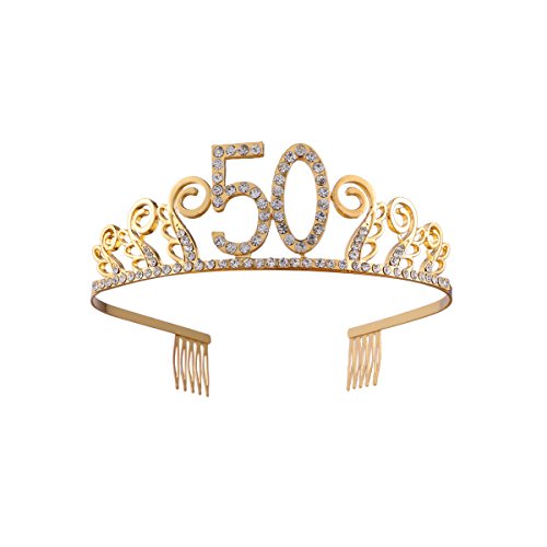 Frcolor 50 Años Cumpleaños Tiara Corona Diadema Cristal (oro)
