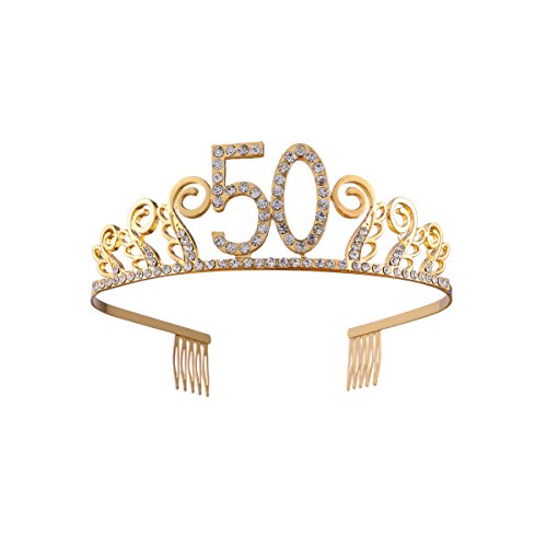 Frcolor 50 Años Cumpleaños Tiara Corona Diadema Cristal (oro) Frcolor 50 Años Cumpleaños Tiara Corona Diadema Cristal (oro)