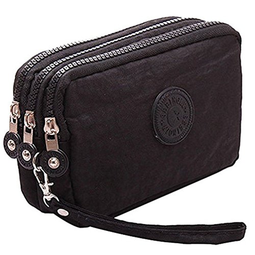 Fueerton - Bolso multiusos con cremallera y 3 apartados para guardar llaves, tarjetas, teléfono y dinero, Negro (Negro) - Fueerton Fueerton - Bolso multiusos con cremallera y 3 apartados para guardar llaves, tarjetas, teléfono y dinero, Negro (Negro) - Fueerton