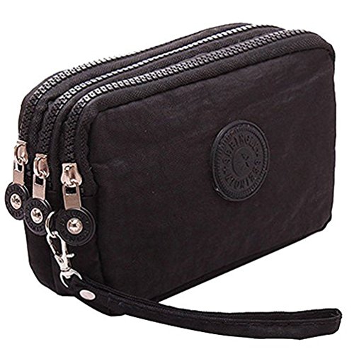 Fueerton - Bolso multiusos con cremallera y 3 apartados para guardar llaves, tarjetas, teléfono y dinero, Negro (Negro) - Fueerton