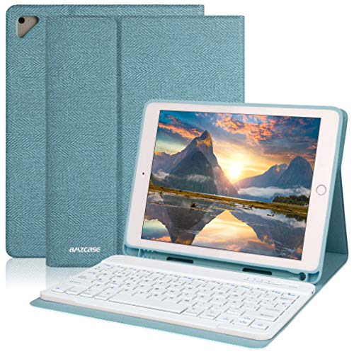 Funda con Teclado iPad 9.7 2018, Funda iPad con Ranura para Lápiz y Teclado Desmontable Magnética Bluetooth Español(Incluye Ñ),Cubierta con iPad 2018/iPad 2017/iPad Pro 9.7/iPad Air 2/1 (Azul)