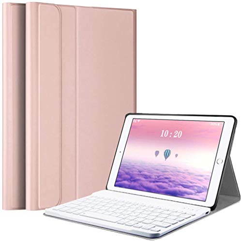 Funda con Teclado para iPad 10.2 2020(8ª Gen)-iPad 10.2 2019(7ª Gen)-iPad Air 3 10.5 2019-iPad Pro 10.5 2017 (Español Ñ), Carcasa con Soporte y Teclado Bluetooth Magnético Desmontable, Oro Rosa