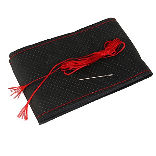 Funda Cubierta de Volante Coche Bricolaje Cuero Artificial Agujas Hilo Rojo Negro Funda Cubierta de Volante Coche Bricolaje Cuero Artificial Agujas Hilo Rojo Negro
