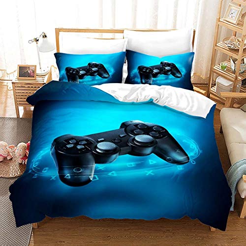 Funda de Edredón Gamepad de 3 Piezas Ropa de Cama Gamer con Funda de Almohada Juego de Funda Nórdica Playstation 4 con Cierre de Cremallera/A / 135x200cm