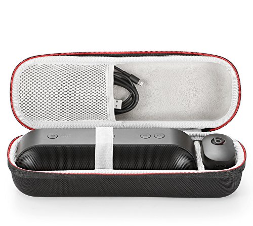 Funda de Transporte Rígido para Apple Dr. Dre Beats Píldora + píldora más Altavoz Bluetooth portátil. Compatible con Cable USB y Cargador de Pared-Negro