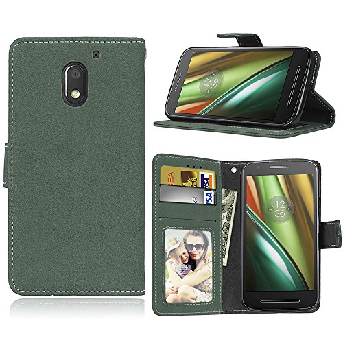 Funda Motorola Moto E3 (3rd Gen),Bookstyle 3 Card Slot PU Cuero Cartera para TPU Silicone Case Cover(Verde)