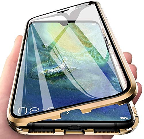 Funda para iPhone 12 Pro MAX Magnetica Adsorption Carcasa 360 Grados Frente y Parte Posterior Cuerpo Completo Transparente Vidrio Templado Protección Metal Choque Cover Case - Oro