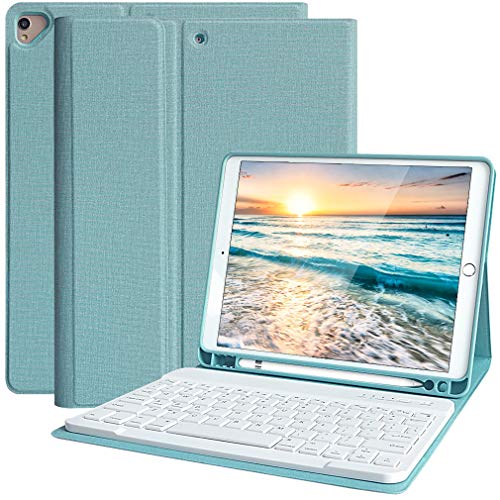 Funda Teclado iPad 10.2, Funda iPad 2020 con Ranura para Lápiz y Español (Incluye Letra Ñ) Teclado Bluetooth Inalámbrico Desmontable para iPad Air 2019/iPad Pro 10.5 2017- Cubierta Magnética