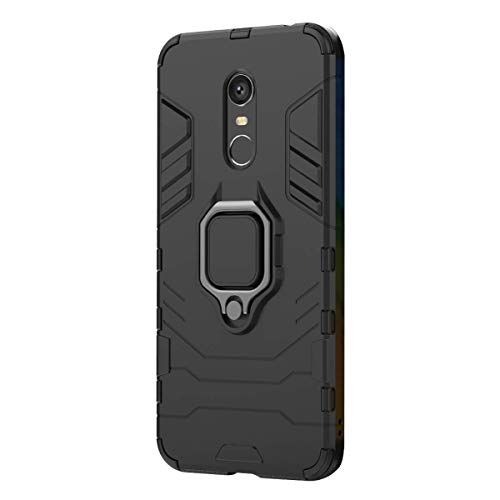 Funda Xiaomi Redmi 5 Plus Carcasa, Borde de Silicona Negro Duro PC Case Anti-Arañazos, Anti-Golpes, con Anillo Grip Kickstand para Xiaomi Redmi 5 Plus (Xiaomi Redmi 5 Plus, Negro)