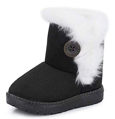 Gaatpot Zapatos Invierno Niña Niño Botas de Nieve Forradas Zapatillas Botón Botines Planas para Unisex Niños Negro 20 EU = 20 CN