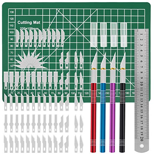 Gafild Hobby Knife, 86pcs cuchillos artesanales de acero inoxidable Cúter Carving Craft Escalpelo Bisturí para Manualidades incluye 4 asas y 80 hojas 1 Alfombrilla de Corte 1 regla de acero Gafild Hobby Knife, 86pcs cuchillos artesanales de acero inoxidable Cúter Carving Craft Escalpelo Bisturí para Manualidades incluye 4 asas y 80 hojas 1 Alfombrilla de Corte 1 regla de acero