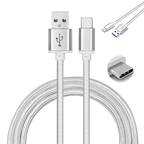 Galaxy SuperStore BQ Aquaris X/X Pro Cable Tipo C 1M Cargador Tipo C Trenzado de Nylon Cable USB Type C – Plata [Conectores de Metal] [USB-C a USB A]