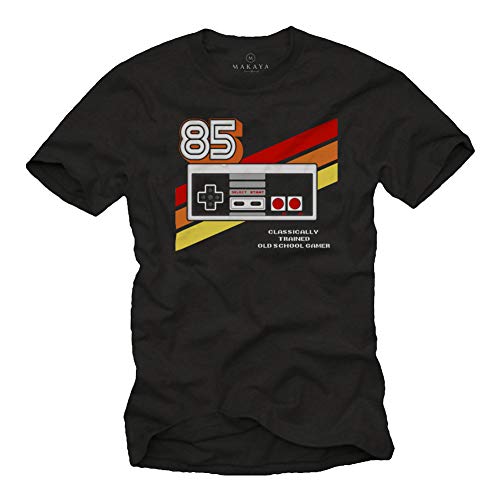 Gamer T-Shirt Hombre - Vintage Game Controller - Camiseta Friki Regalos Gaming Negro XL