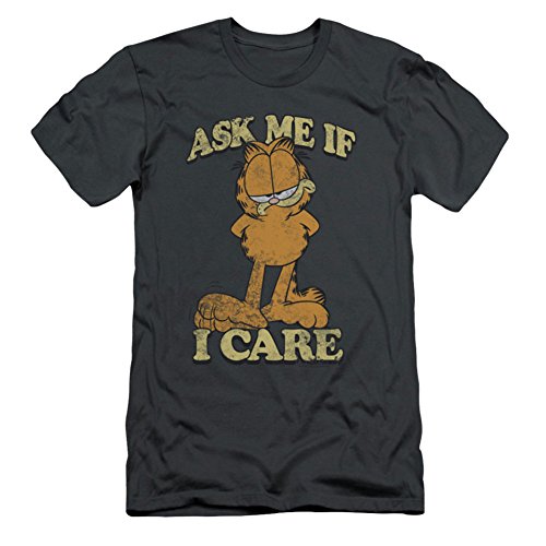 Garfield - Pregúnteme Slim Fit Camiseta adulta En Charcoal, Large, Charcoal