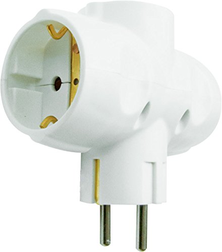 Garza Power - Adaptador Triple Lateral (3 Tomas Schuko) con toma de Tierra, formato Retráctil, color Blanco