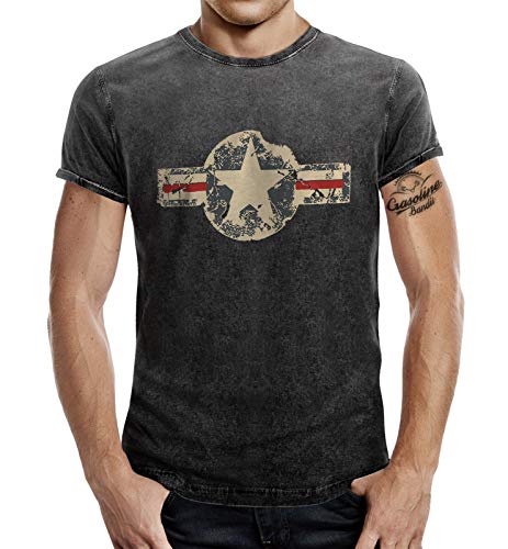 Gasoline Bandit - Camiseta con aspecto de vaquero desgastado para fans del ejército de EE. UU. Negro lavado. XL Gasoline Bandit - Camiseta con aspecto de vaquero desgastado para fans del ejército de EE. UU. Negro lavado. XL