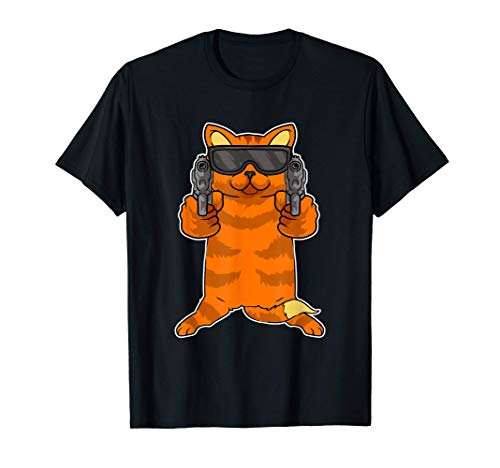 Gato con pistolas Lindo gatito sosteniendo pistolas Camiseta