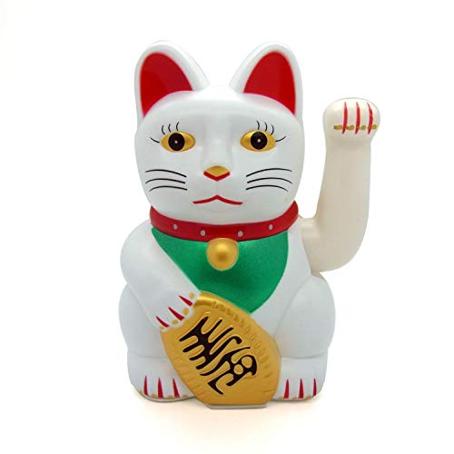Gato de la suerte Starlet24, gato que saluda, gato Feng Shui, Maneki Neko, plástico, Weiss, 15 cm