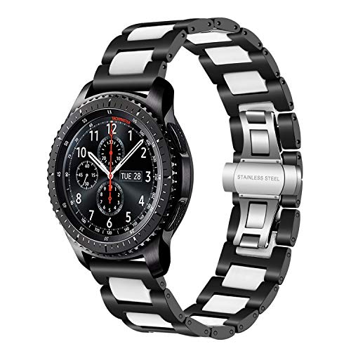 Gear S3 Frontier/Classic Watch Correa, TRUMiRR 22mm correa de reloj de acero inoxidable y cerámica correa de liberación rápida para Samsung Gear S3 Frontier, Moto 360 2 46 mm,Asus ZenWatch 1 2 hombres