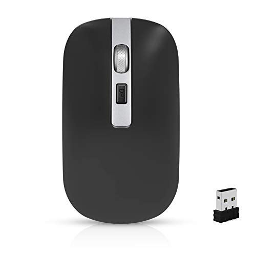 GeekerChip Raton Inalámbrico,Raton Bluetootha a Dos Modos(Bluetooth5.1+2.4G),Ratón Inalámbrico Recargable y Silencioso,800-1200-1600 dpi Ajustable para Computadora,Portátil(Negra)