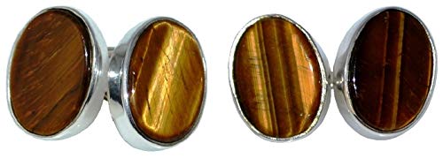 Gemelos de plata de ley con diseño de ojo de tigre natural y varias piedras preciosas marrones, joyería genuina para hombre Gemelos de plata de ley con diseño de ojo de tigre natural y varias piedras preciosas marrones, joyería genuina para hombre
