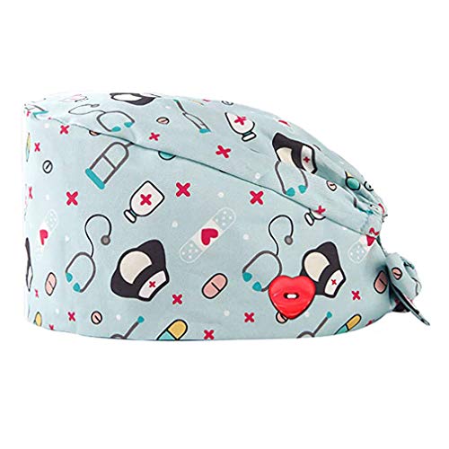 GEMVIE Reutilizable Gorro Enfermera con Botones Pelo Largo Robin Hat para Mujers y Hombres,Dibujos Animados, Flor,Peces, Corbata Ajustable GEMVIE Reutilizable Gorro Enfermera con Botones Pelo Largo Robin Hat para Mujers y Hombres,Dibujos Animados, Flor,Peces, Corbata Ajustable