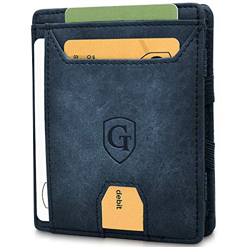 GenTo® Magic Wallet Atlantic - Protección RFID, NFC Probada por el TÜV - Monedero con Bolsillo Grande para Monedas - Regalo para Hombre y Mujer con Caja de Regalo Design (Azul Marino - Suave)