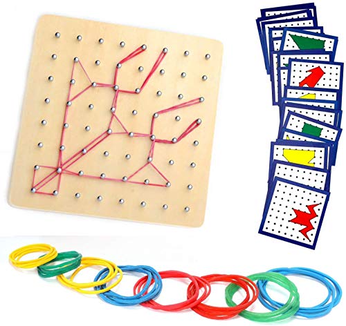 Geoboard de Madera, Montessori Juguete Creativo, Gráficos de Goma Corbata Placas de Uñas con Tarjetas de Actividad y Bandas de Goma,Educación Juguete,Inspire la Imaginación y Creatividad de Los Niños