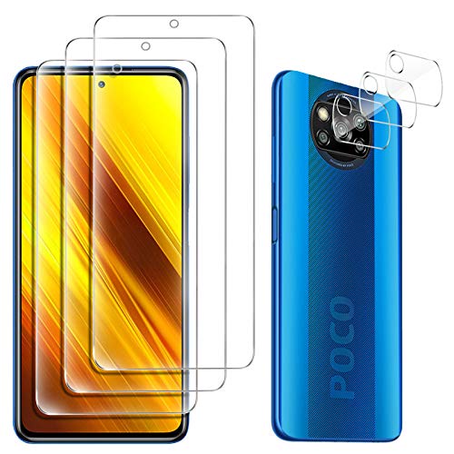 GESMA 3 Piezas Protector de Pantalla Compatible con Xiaomi Poco X3 NFC, 3 Piezas Protector de Lente de Cámara Compatible con Xiaomi Poco X3 NFC, Cristal Templado de HD Anti-arañazos