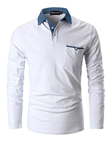GHYUGR Polo para Hombre Mangas Largas Denim Costura Camisas Algod¨®n Slim Fit Camiseta Golf Poloshirt T-Shirt Oficina BOT¨®n Cuello,Blanco,M GHYUGR Polo para Hombre Mangas Largas Denim Costura Camisas Algod¨®n Slim Fit Camiseta Golf Poloshirt T-Shirt Oficina BOT¨®n Cuello,Blanco,M