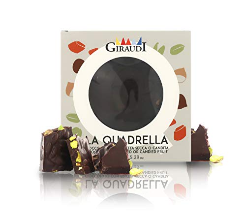 Giraudi Tableta de Chocolate Negro 61% con pistachos de Sicilia, producción Artesanal - 150 gr